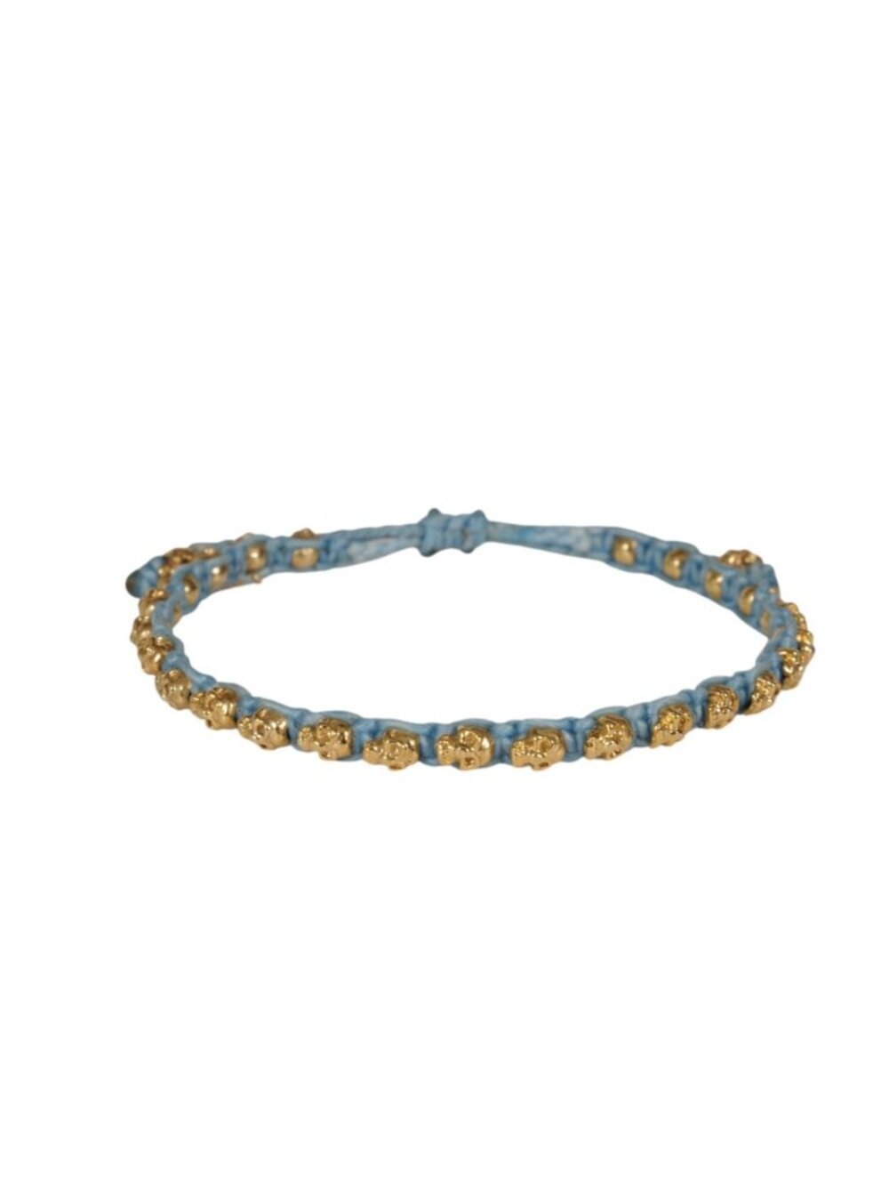 M Cohen By Maor Cuff Pull Strap Skeleton Bracelet Sky Blue Gold Skulls Tassel